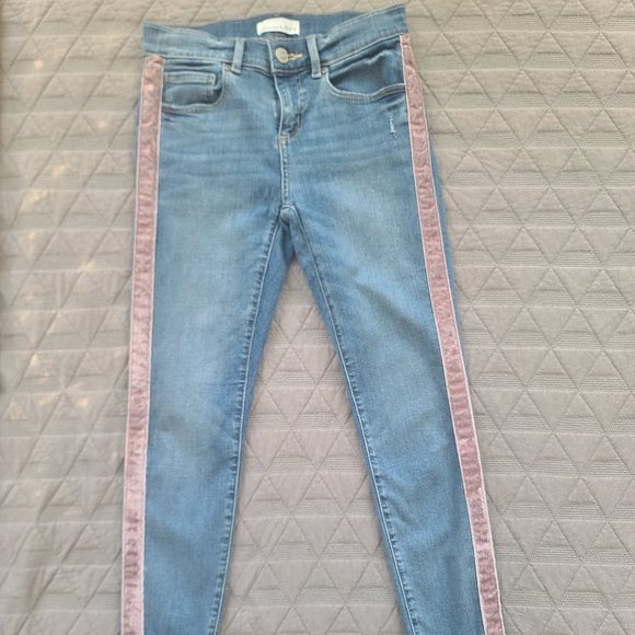 LOFT Modern Skinny Jeans Women’s Size 0 Velvet Side Stripe Raw Edge Hem - Picture 4 of 5